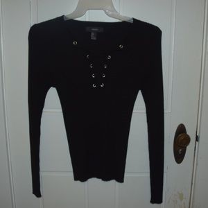 Black lace up long sleeve tee